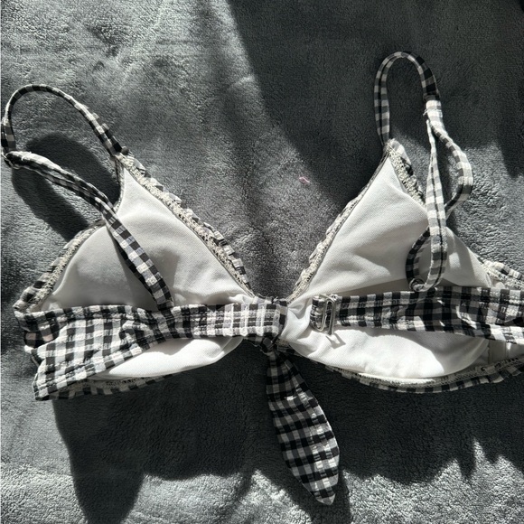 Gingham Plaid Bikini Top Black and White - Picture 3 of 4